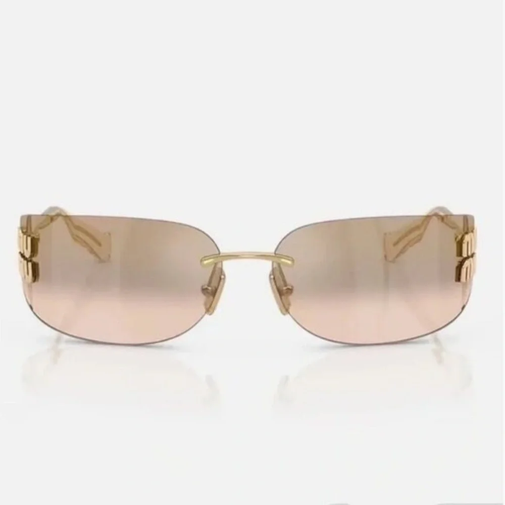 Miu Miu Rimless Pink Gradient Sunglasses with Gold Hardware